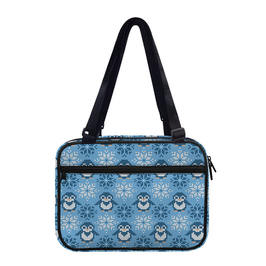 Snowy Penguin Knitted Pattern Print Double Strap Bible Bag