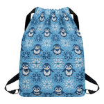 Snowy Penguin Knitted Pattern Print Drawstring Backpack