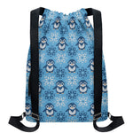 Snowy Penguin Knitted Pattern Print Drawstring Backpack
