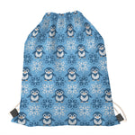 Snowy Penguin Knitted Pattern Print Drawstring Bag