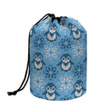 Snowy Penguin Knitted Pattern Print Drawstring Makeup Bag