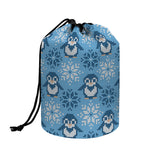 Snowy Penguin Knitted Pattern Print Drawstring Makeup Bag