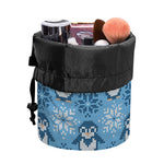 Snowy Penguin Knitted Pattern Print Drawstring Makeup Bag