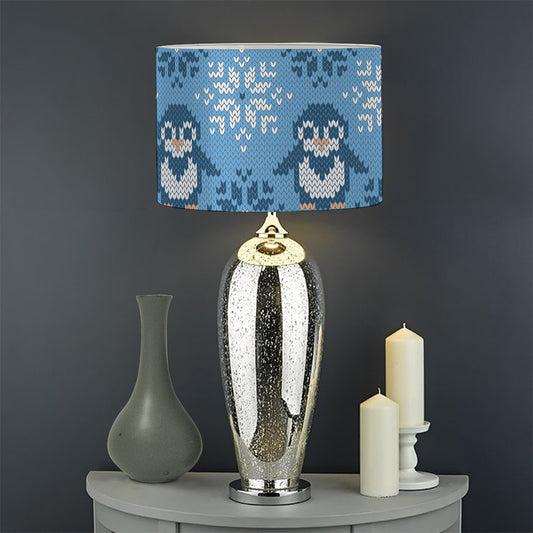 Snowy Penguin Knitted Pattern Print Drum Lamp Shade