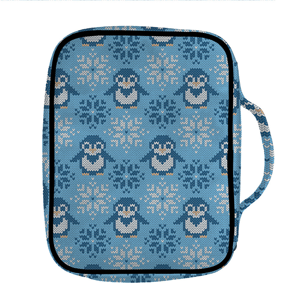 Snowy Penguin Knitted Pattern Print Front Pocket Bible Bag