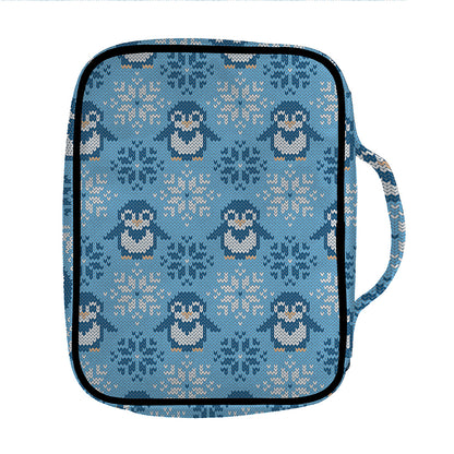 Snowy Penguin Knitted Pattern Print Front Pocket Bible Bag