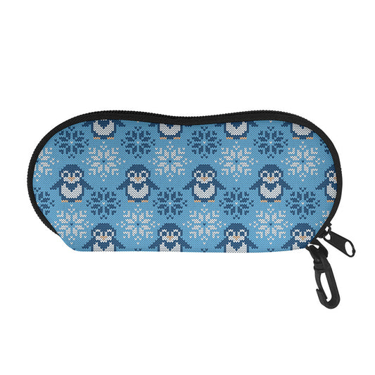 Snowy Penguin Knitted Pattern Print Glasses Case