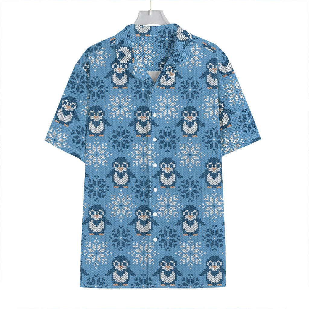 Snowy Penguin Knitted Pattern Print Hawaiian Shirt