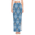 Snowy Penguin Knitted Pattern Print High Slit Maxi Skirt