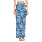 Snowy Penguin Knitted Pattern Print High Slit Maxi Skirt