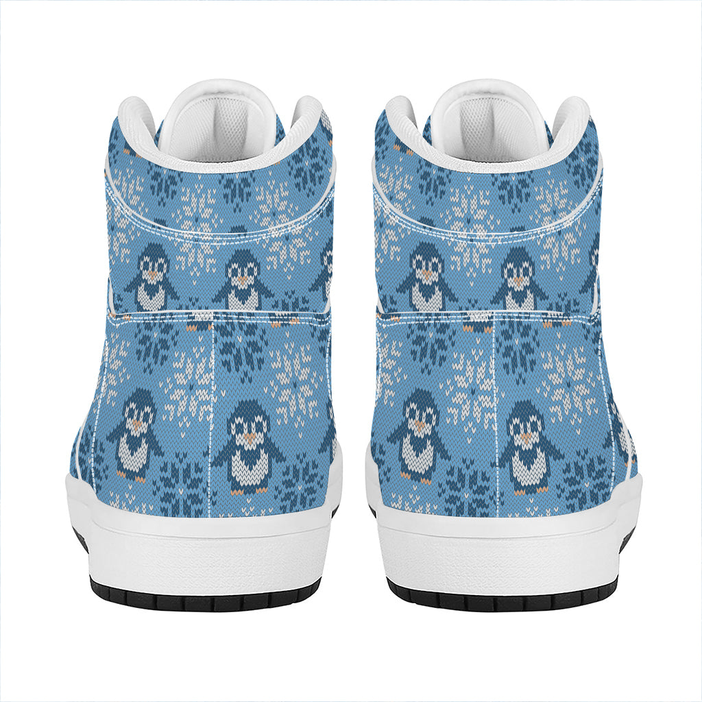 Snowy Penguin Knitted Pattern Print High Top Leather Sneakers