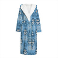 Snowy Penguin Knitted Pattern Print Hooded Bathrobe