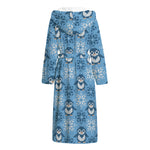 Snowy Penguin Knitted Pattern Print Hooded Bathrobe