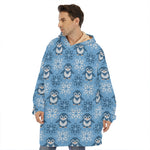 Snowy Penguin Knitted Pattern Print Hoodie Blanket