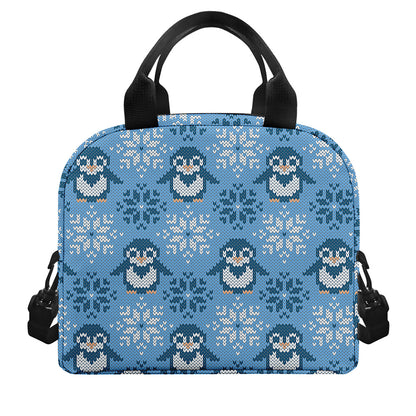 Snowy Penguin Knitted Pattern Print Insulated Lunch Bag