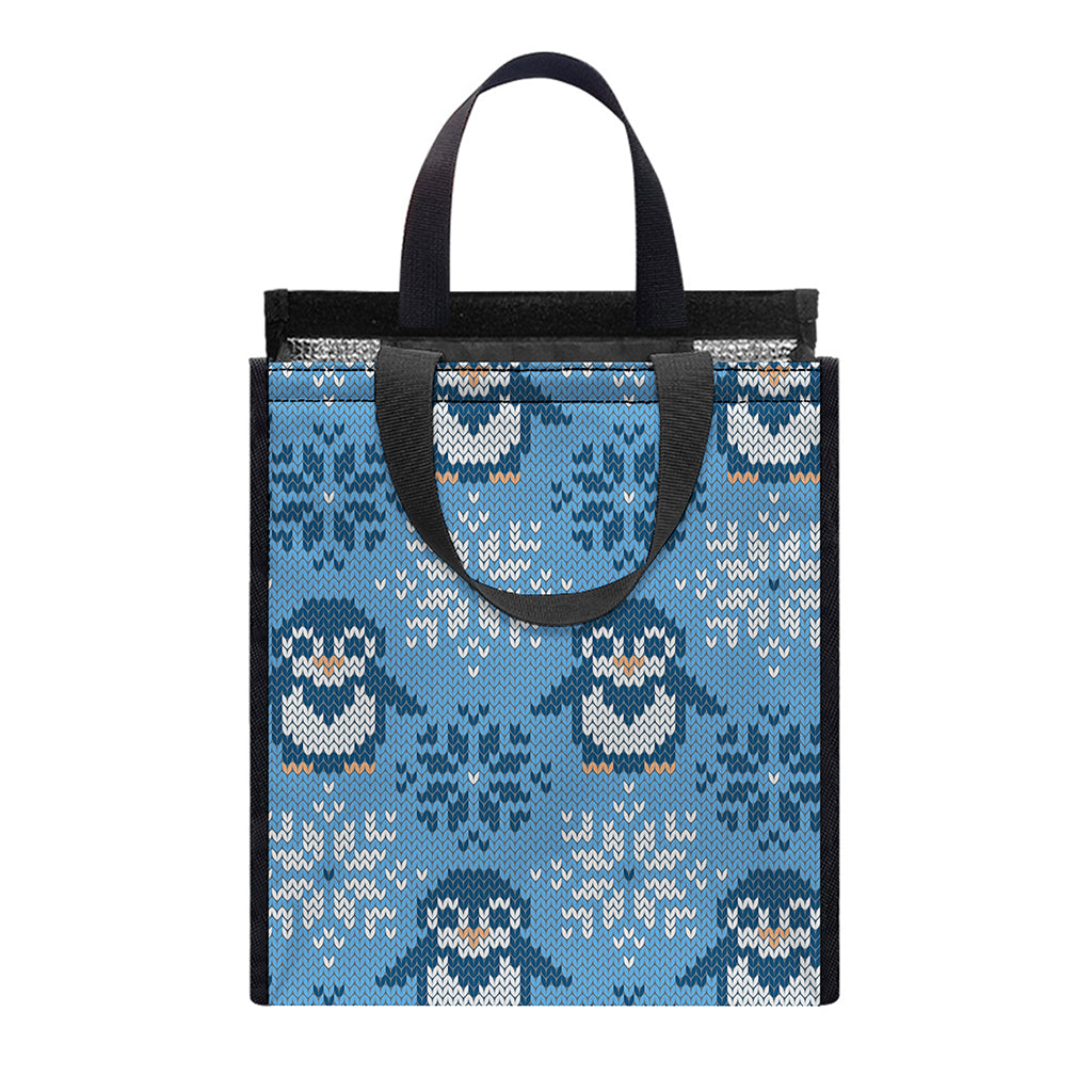 Snowy Penguin Knitted Pattern Print Insulated Lunch Tote