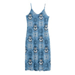 Snowy Penguin Knitted Pattern Print Jersey Midi Cami Dress