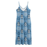 Snowy Penguin Knitted Pattern Print Jersey Midi Cami Dress