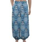 Snowy Penguin Knitted Pattern Print Lantern Pants