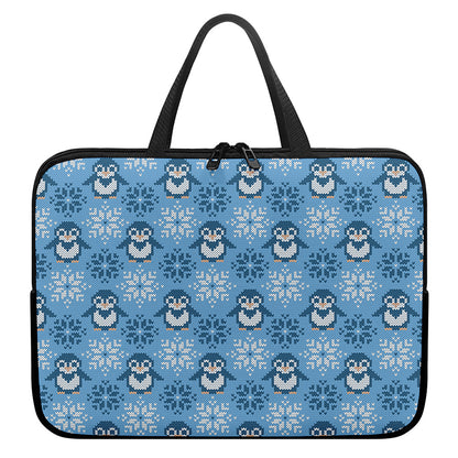Snowy Penguin Knitted Pattern Print Laptop Sleeve With Handle
