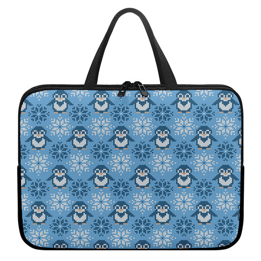Snowy Penguin Knitted Pattern Print Laptop Sleeve With Handle