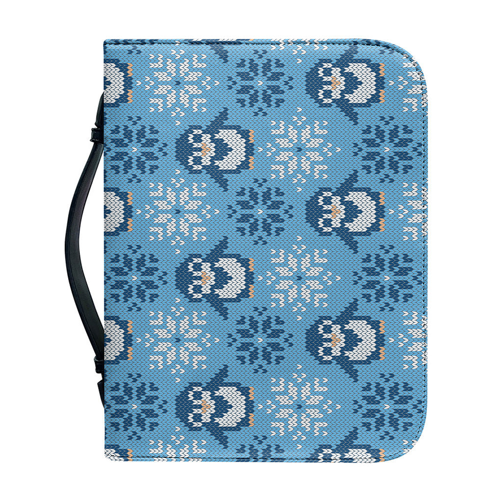 Snowy Penguin Knitted Pattern Print Leather Bible Cover