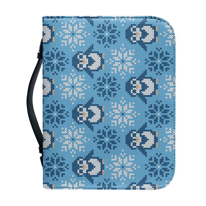 Snowy Penguin Knitted Pattern Print Leather Bible Cover