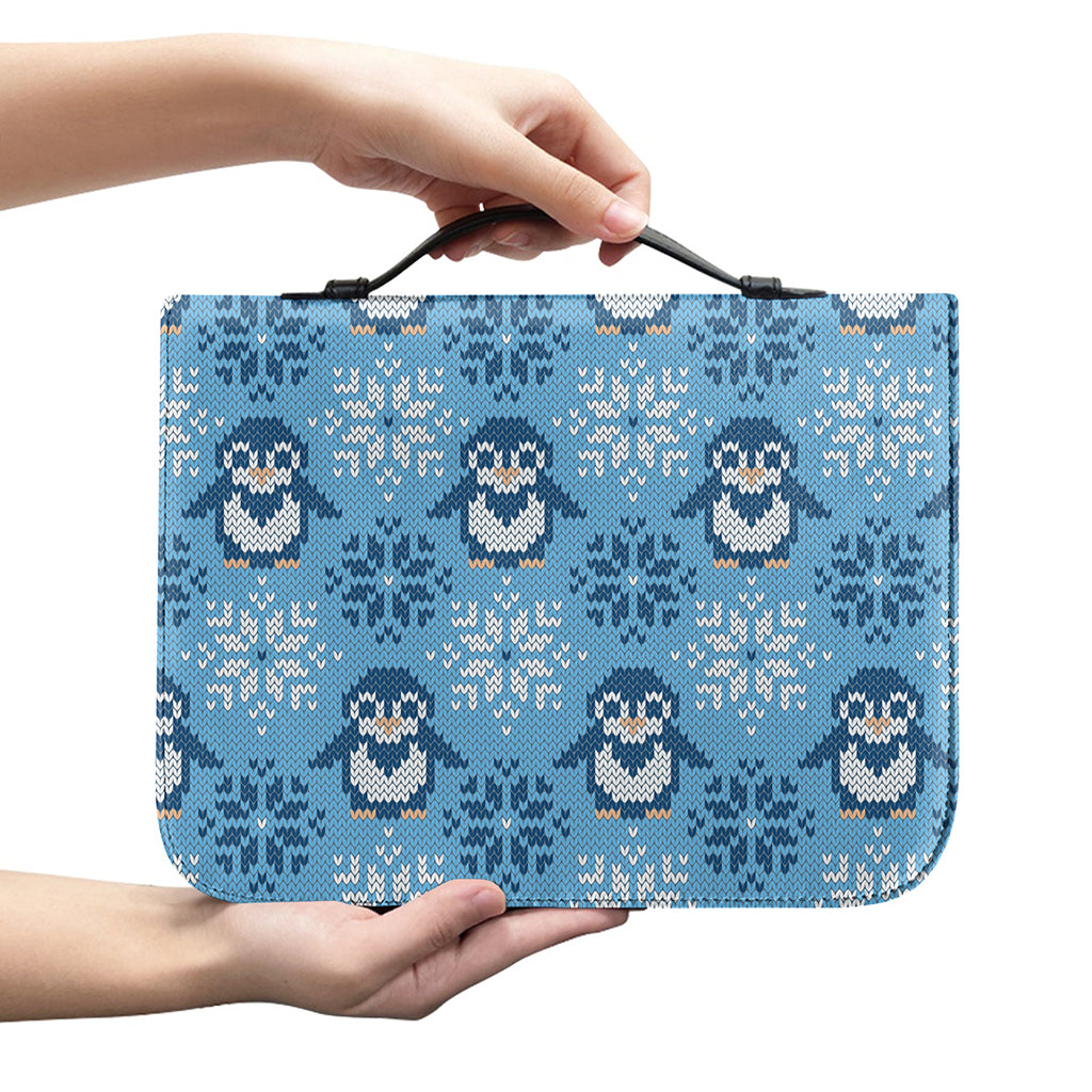 Snowy Penguin Knitted Pattern Print Leather Bible Cover