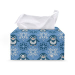 Snowy Penguin Knitted Pattern Print Leather Tissue Box Cover