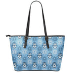 Snowy Penguin Knitted Pattern Print Leather Tote Bag