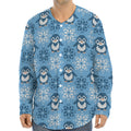 Snowy Penguin Knitted Pattern Print Long Sleeve Baseball Jersey