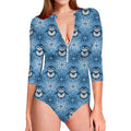 Snowy Penguin Knitted Pattern Print Long Sleeve Swimsuit