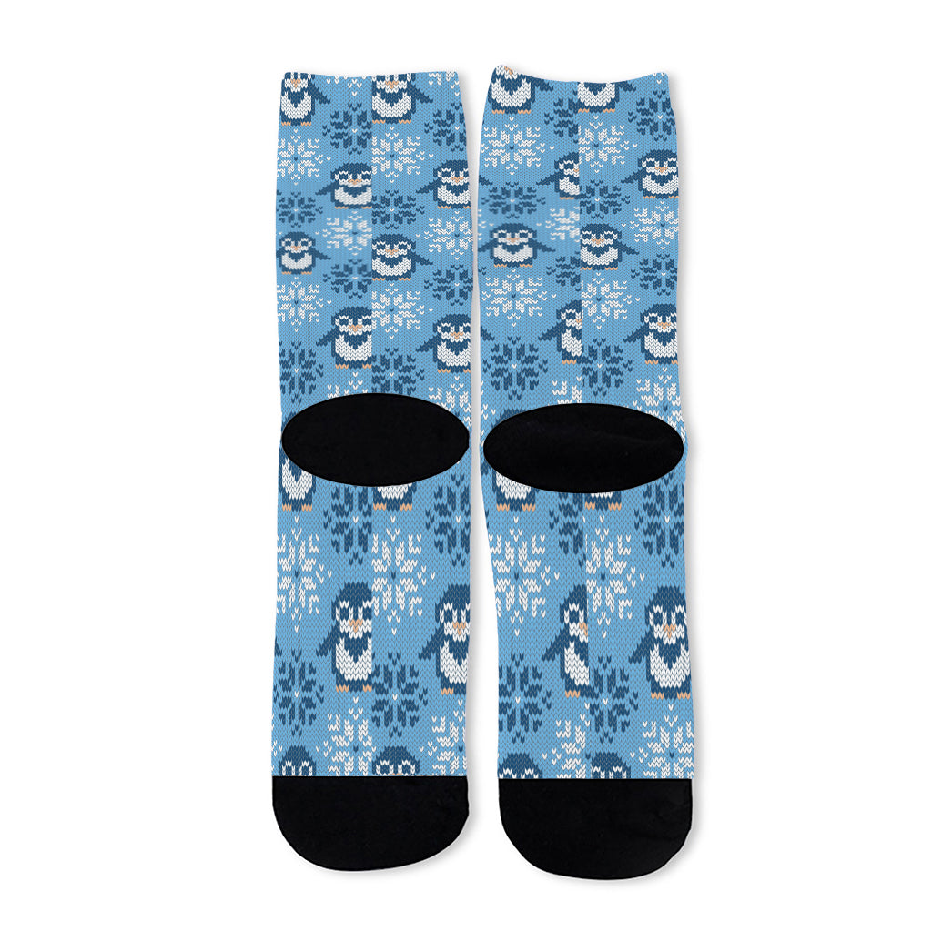 Snowy Penguin Knitted Pattern Print Long Socks