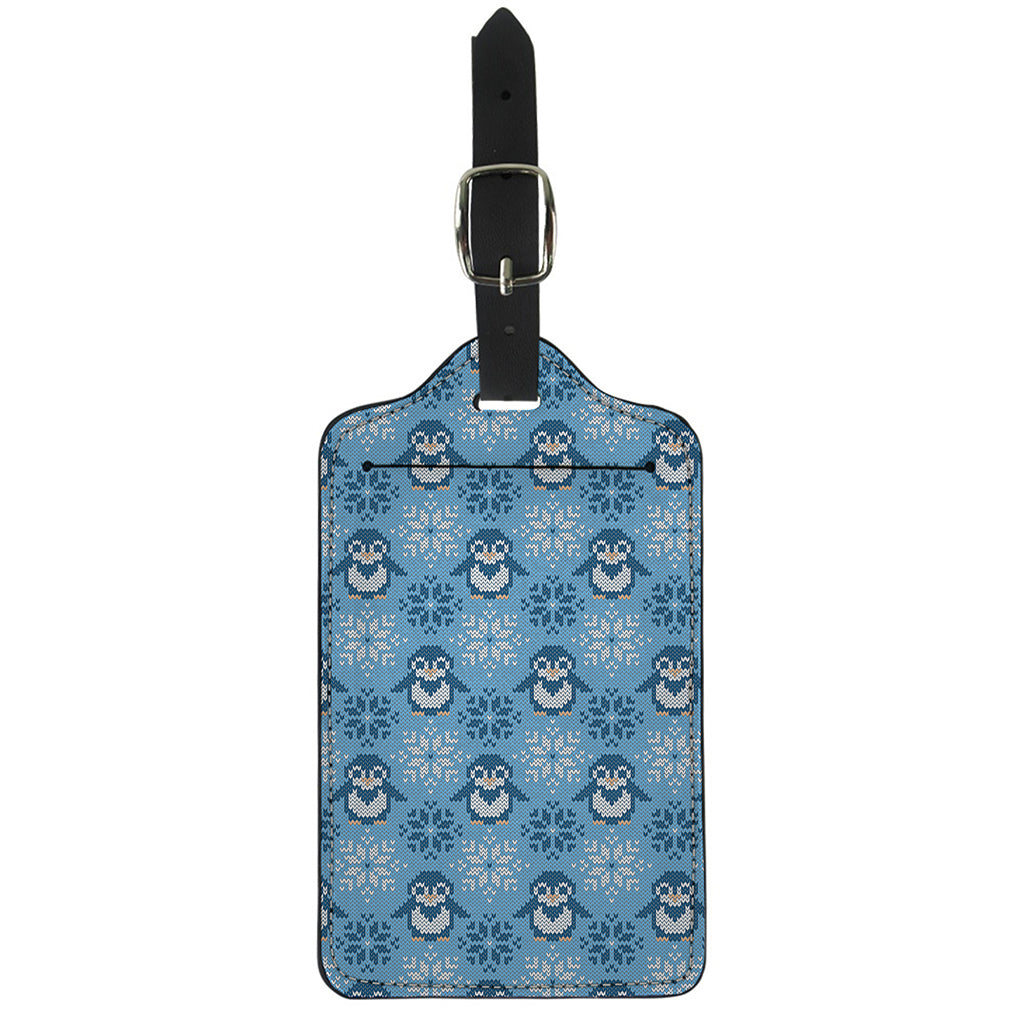 Snowy Penguin Knitted Pattern Print Luggage Tag