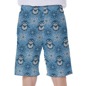 Snowy Penguin Knitted Pattern Print Men's Beach Shorts