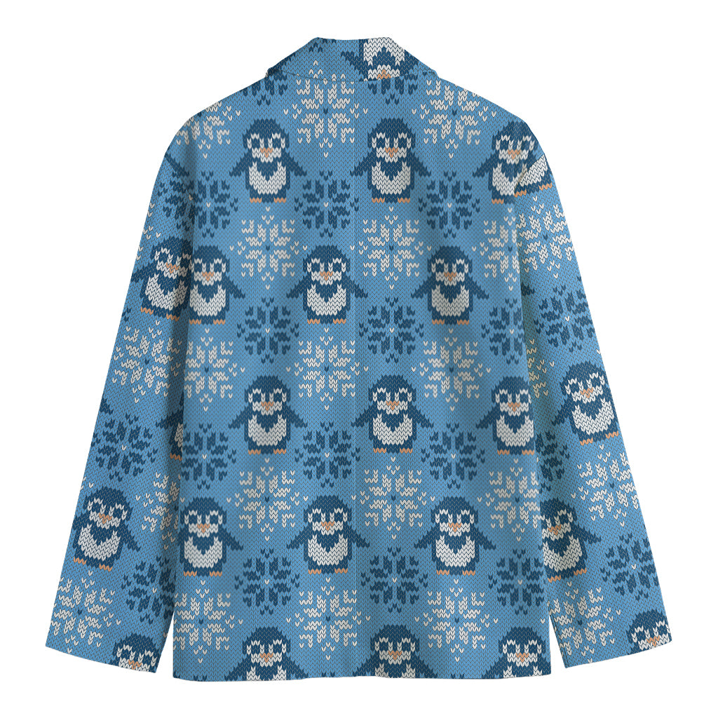 Snowy Penguin Knitted Pattern Print Men's Blazer