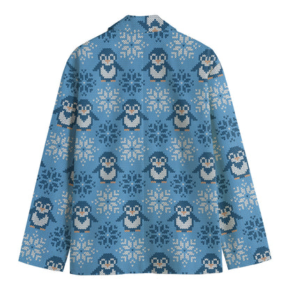 Snowy Penguin Knitted Pattern Print Men's Blazer