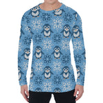 Snowy Penguin Knitted Pattern Print Men's Long Sleeve T-Shirt