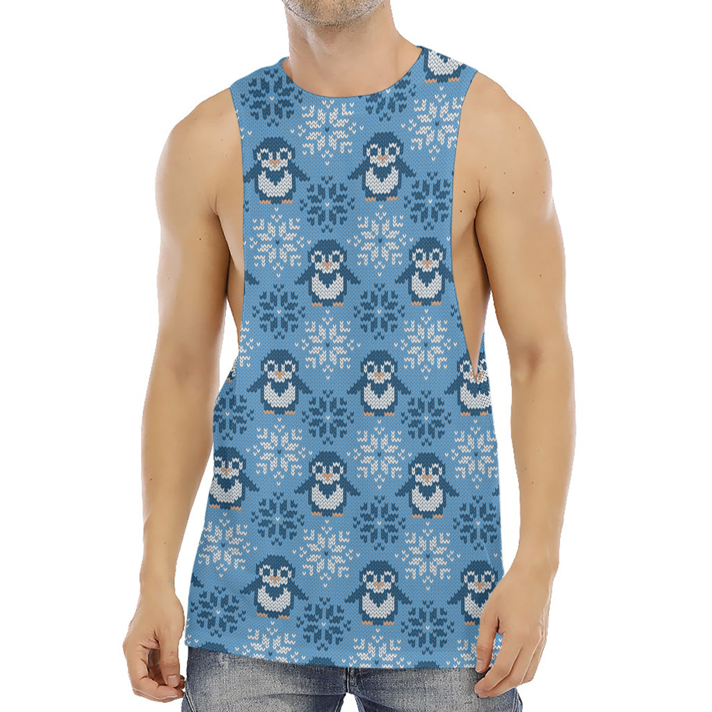 Snowy Penguin Knitted Pattern Print Men's Muscle Tank Top
