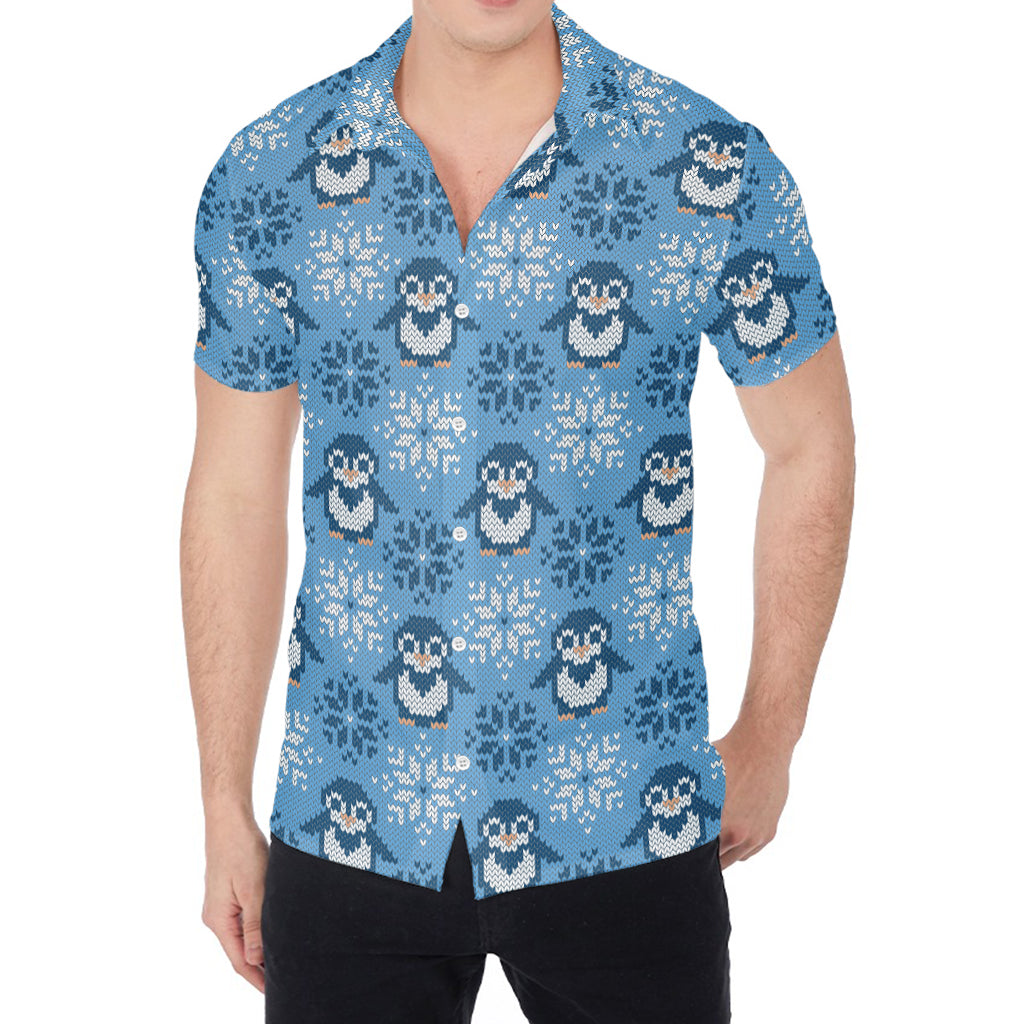 Snowy Penguin Knitted Pattern Print Men's Shirt