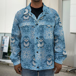 Snowy Penguin Knitted Pattern Print Men's Shirt Jacket