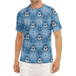 Snowy Penguin Knitted Pattern Print Men's Short Sleeve Rash Guard