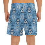 Snowy Penguin Knitted Pattern Print Men's Split Running Shorts