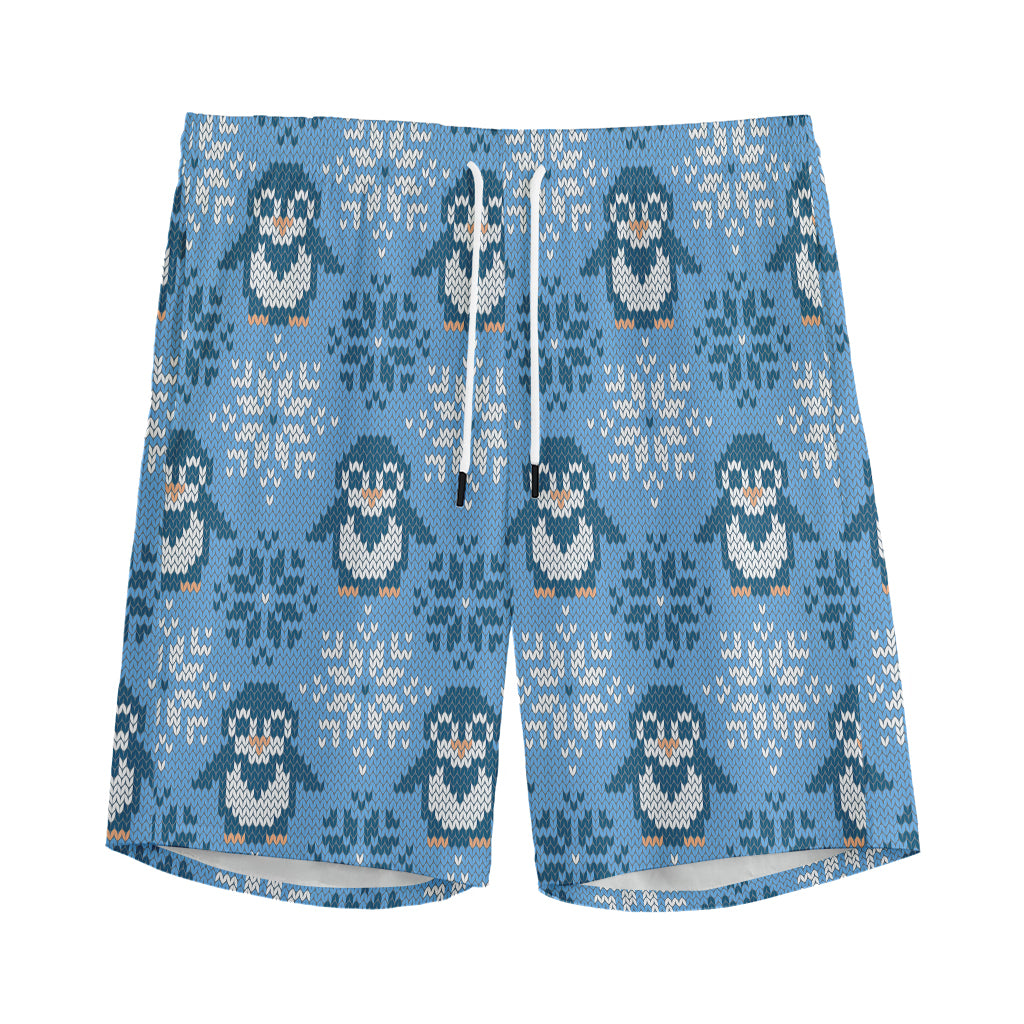 Snowy Penguin Knitted Pattern Print Men's Sports Shorts