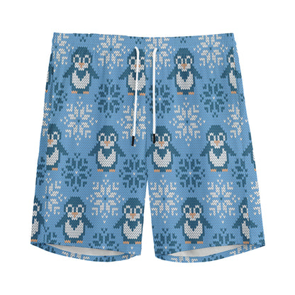 Snowy Penguin Knitted Pattern Print Men's Sports Shorts