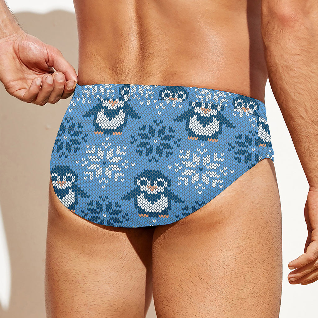 Snowy Penguin Knitted Pattern Print Men's Swim Briefs