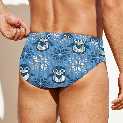 Snowy Penguin Knitted Pattern Print Men's Swim Briefs