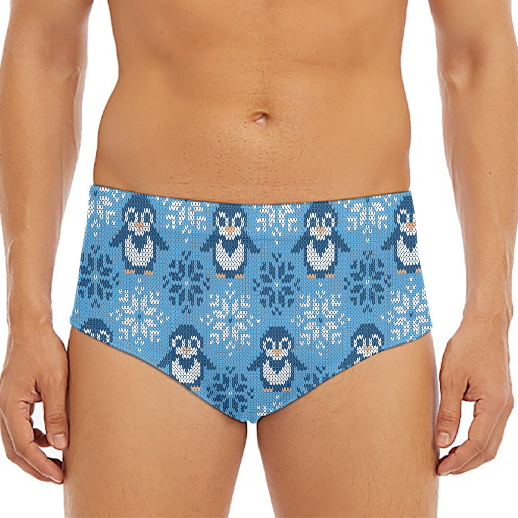 Snowy Penguin Knitted Pattern Print Men's Triangle Swim Briefs