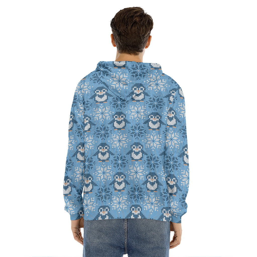 Snowy Penguin Knitted Pattern Print Men's Velvet Pullover Hoodie