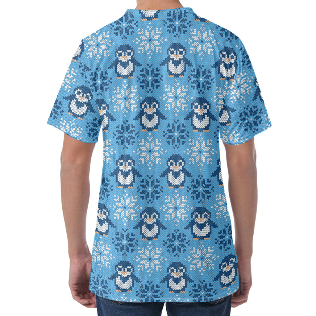 Snowy Penguin Knitted Pattern Print Men's Velvet T-Shirt